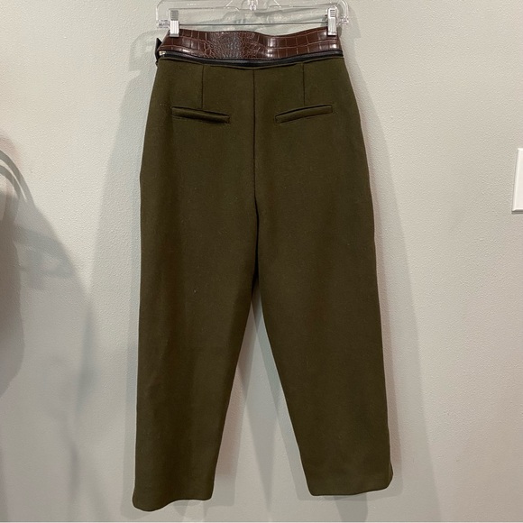Ready 2 Wear Tailored Trousers Tapered Leg with Attached Belt Olive Green Small - Picture 2 of 8